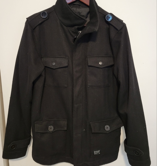 Men's wool black coat - Picture 1 of 3